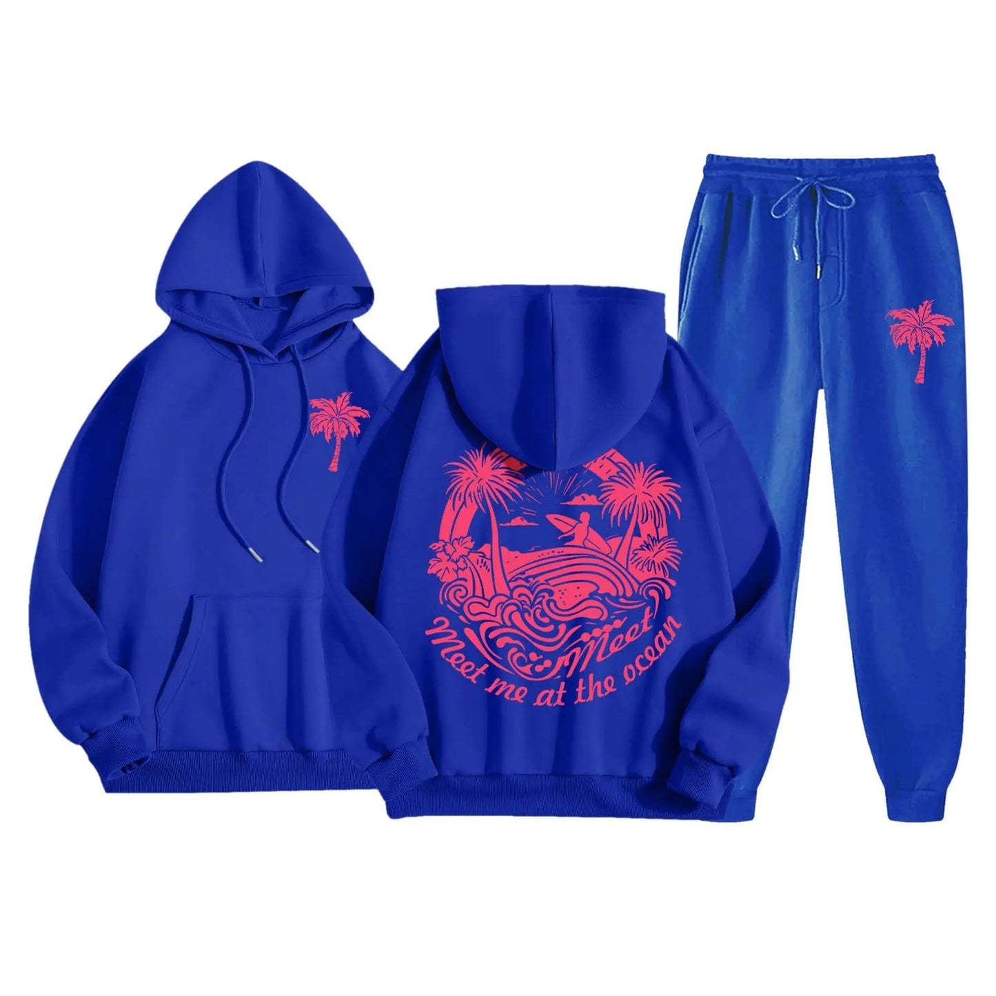 Vacation Outfits for Women Prime for Day 2024 Cute 2 Piece Outfits Women Teen Girls Preppy Puff Pullover Hoodies Pocket Drawstring Oversized Sweatpant Outfit Sets Blue