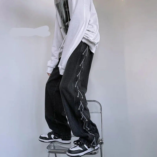 Niche Wide Leg American Jeans for Men in Hip Hop Style