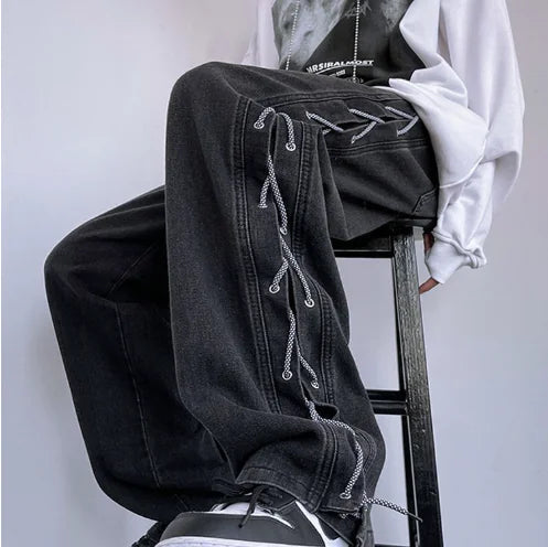 Niche Wide Leg American Jeans for Men in Hip Hop Style WUNEED.store