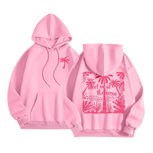 XINQITE Malibu Skyye Hoodies Under the Palms Sweatshirts for Teen Girls Preppy Hoodie Pink Graphic Pullover With Pocket