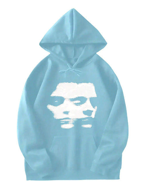 SOLY HUX Hoodies for Men Figure Graphic Drawstring Long Sleeve Pullover Sweatshirt with Pocket Light Blue Figure Print Medium