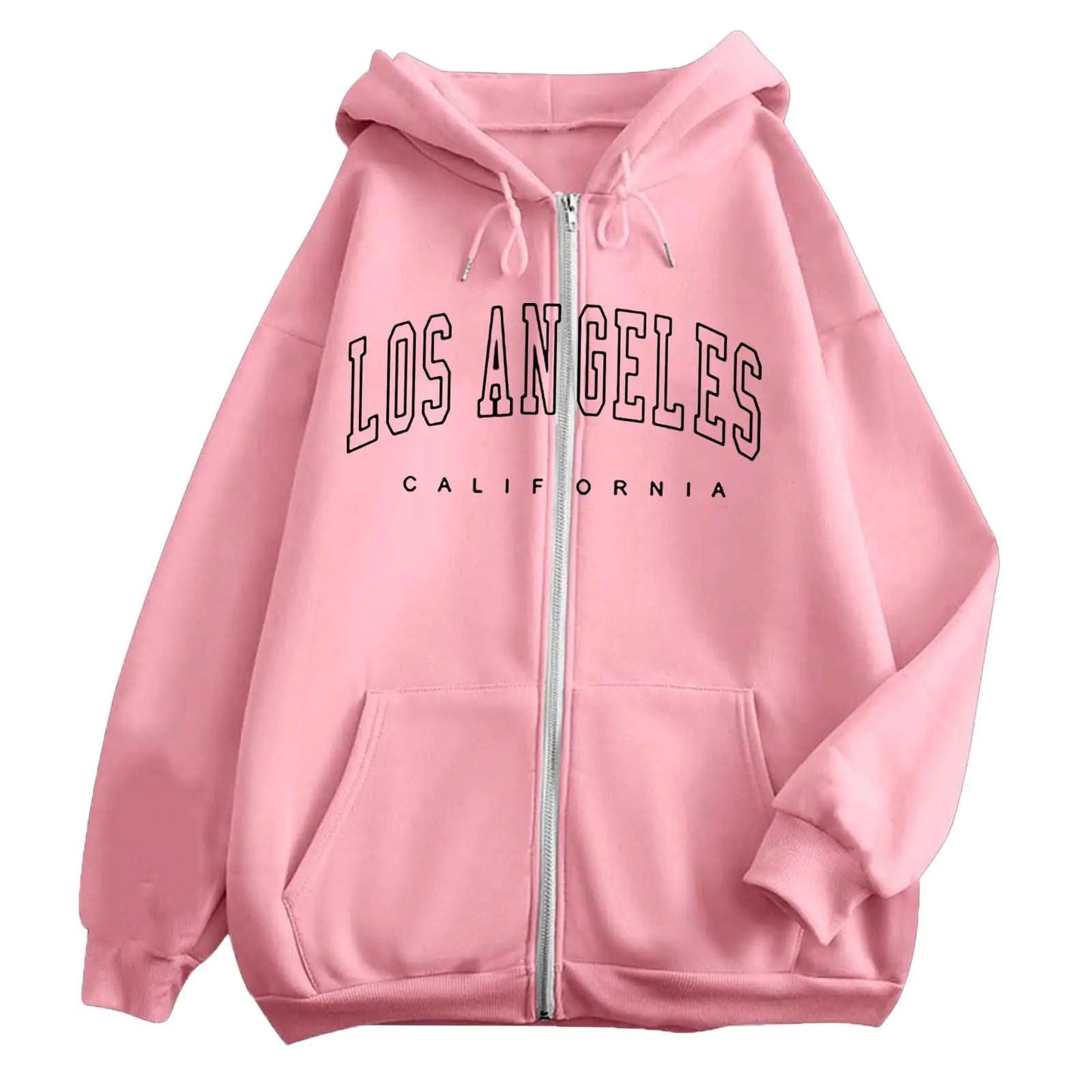 Hoodies for Teen Girls- Zip Up Hoodie Los Angeles Hoodie Tween Girls Cute Hoodies with Pocket Jackets for Teen Girls Long Sleeve Tops Preppy Sweatshirt Oversized Hoodies Pink