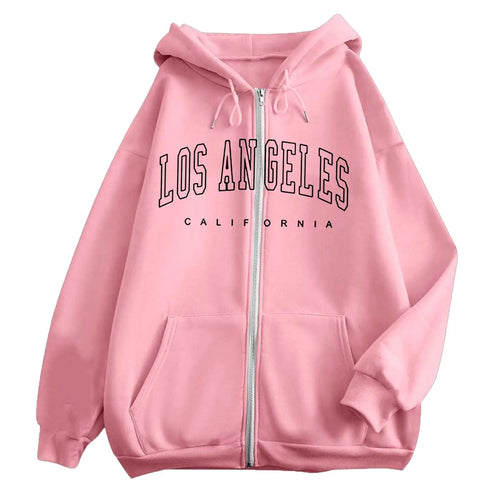 Hoodies for Teen Girls- Zip Up Hoodie Los Angeles Hoodie Tween Girls Cute Hoodies with Pocket Jackets for Teen Girls Long Sleeve Tops Preppy Sweatshirt Oversized Hoodies Pink