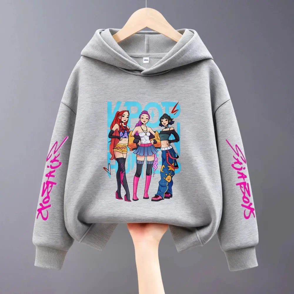 Hoodies For Girls Clothing Spring New Children Hooded Tops Sweatshirts Fashion Popular Demon Hunters Print Long Sleeved Hoodie