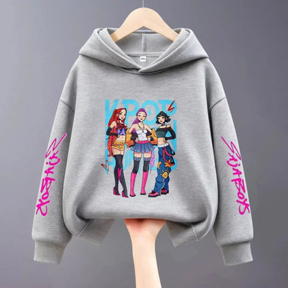 Hoodies For Girls Clothing Spring New Children Hooded Tops Sweatshirts Fashion Popular Demon Hunters Print Long Sleeved Hoodie