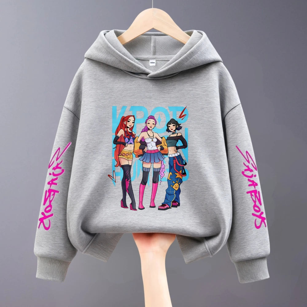 Hoodies For Girls Clothing Spring New Children Hooded Tops Sweatshirts Fashion Popular Demon Hunters Print Long Sleeved Hoodie