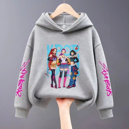 Hoodies For Girls Clothing Spring New Children Hooded Tops Sweatshirts Fashion Popular Demon Hunters Print Long Sleeved Hoodie