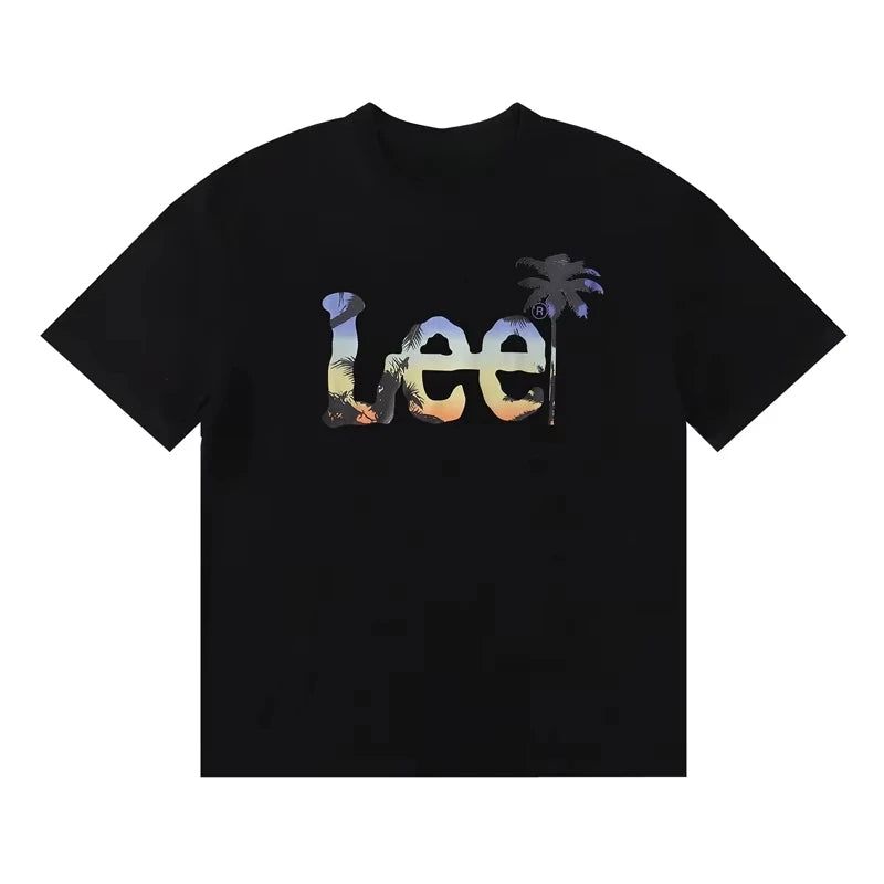 2025summer New Lee Star-like Classic Letter Print Female Student Couple Loose and Heavy Pure Cotton Short-sleeved T-shirts