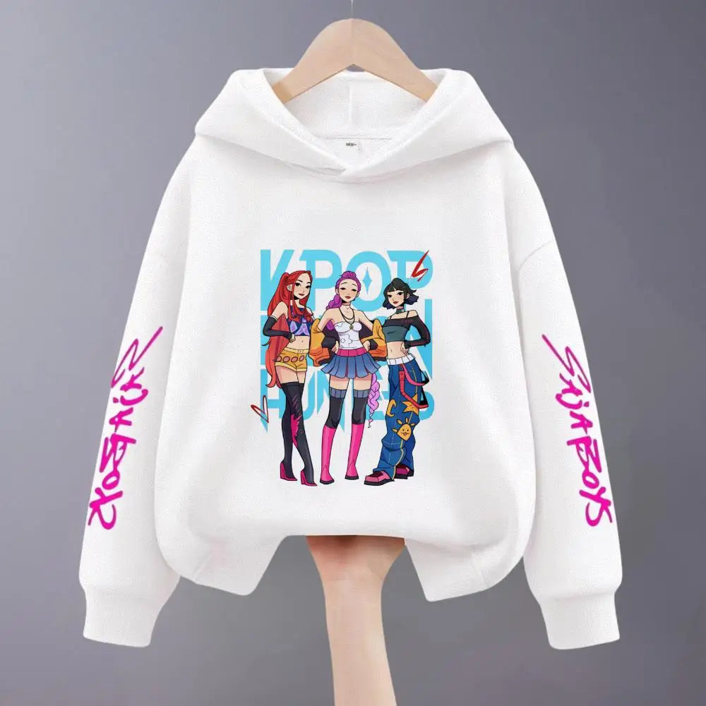 Hoodies For Girls Clothing Spring New Children Hooded Tops Sweatshirts Fashion Popular Demon Hunters Print Long Sleeved Hoodie