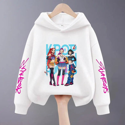 Hoodies For Girls Clothing Spring New Children Hooded Tops Sweatshirts Fashion Popular Demon Hunters Print Long Sleeved Hoodie