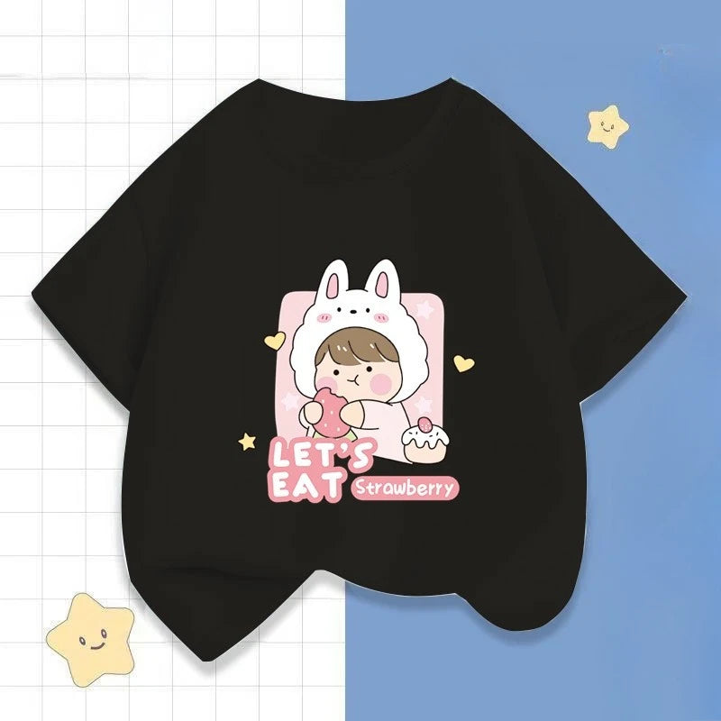 Girls' Short-sleeved T-shirts, Children's Clothing, Summer Girls' Fashionable and Trendy Middle and Large Children's Base Shirts