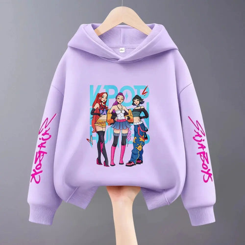 Hoodies For Girls Clothing Spring New Children Hooded Tops Sweatshirts Fashion Popular Demon Hunters Print Long Sleeved Hoodie