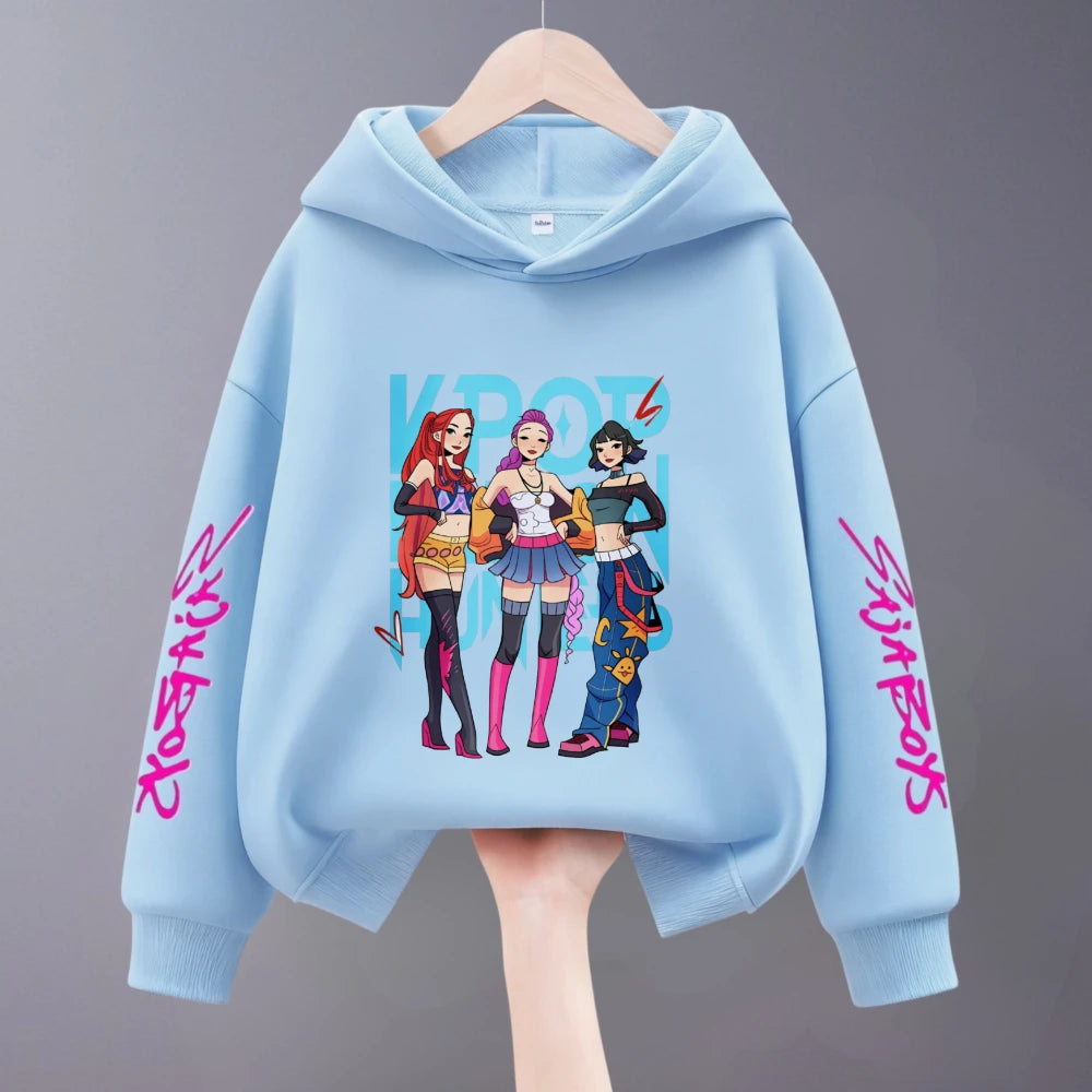 Hoodies For Girls Clothing Spring New Children Hooded Tops Sweatshirts Fashion Popular Demon Hunters Print Long Sleeved Hoodie