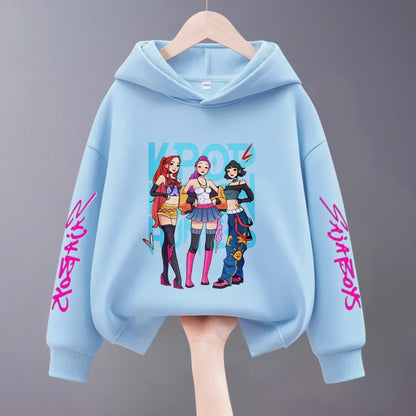 Hoodies For Girls Clothing Spring New Children Hooded Tops Sweatshirts Fashion Popular Demon Hunters Print Long Sleeved Hoodie