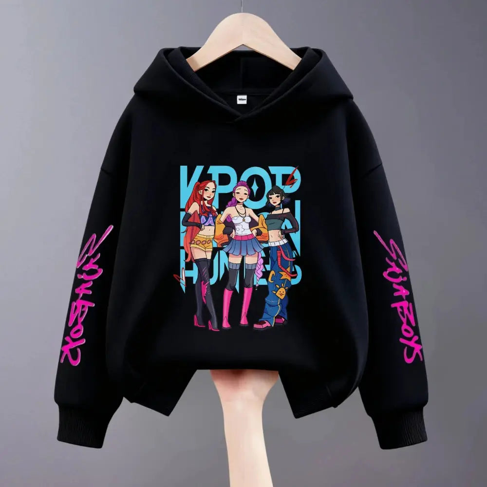 Hoodies For Girls Clothing Spring New Children Hooded Tops Sweatshirts Fashion Popular Demon Hunters Print Long Sleeved Hoodie