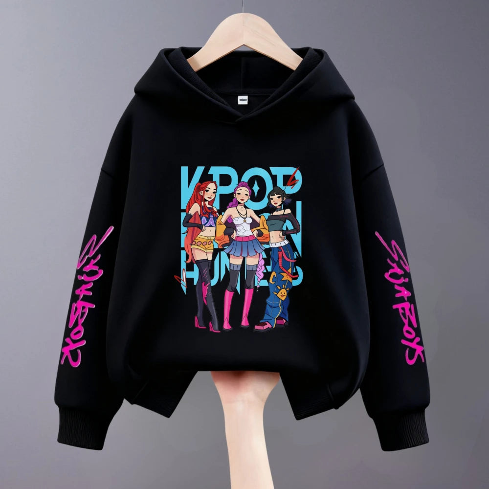 Hoodies For Girls Clothing Spring New Children Hooded Tops Sweatshirts Fashion Popular Demon Hunters Print Long Sleeved Hoodie