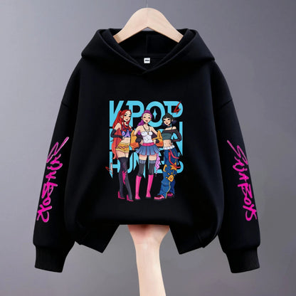 Hoodies For Girls Clothing Spring New Children Hooded Tops Sweatshirts Fashion Popular Demon Hunters Print Long Sleeved Hoodie