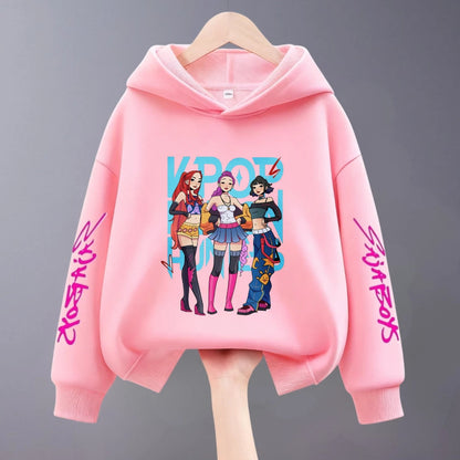 Hoodies For Girls Clothing Spring New Children Hooded Tops Sweatshirts Fashion Popular Demon Hunters Print Long Sleeved Hoodie