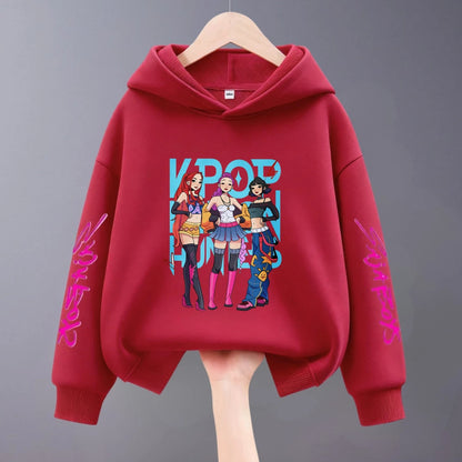 Hoodies For Girls Clothing Spring New Children Hooded Tops Sweatshirts Fashion Popular Demon Hunters Print Long Sleeved Hoodie