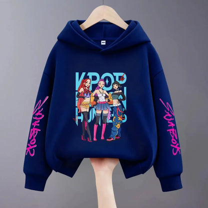 Hoodies For Girls Clothing Spring New Children Hooded Tops Sweatshirts Fashion Popular Demon Hunters Print Long Sleeved Hoodie