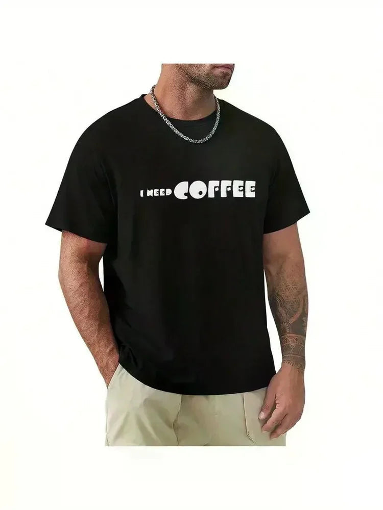 Mens 'I Need Coffee' T Shirt Short Sleeves T Shirt Casual T Shirts Novelty Shirt Graphic Tees, All-Season, Family T-shirt WUNEED.store