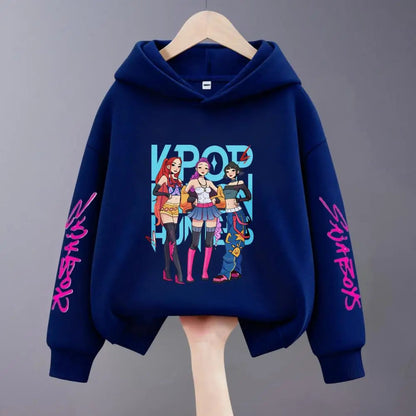 Hoodies For Girls Clothing Spring New Children Hooded Tops Sweatshirts Fashion Popular Demon Hunters Print Long Sleeved Hoodie