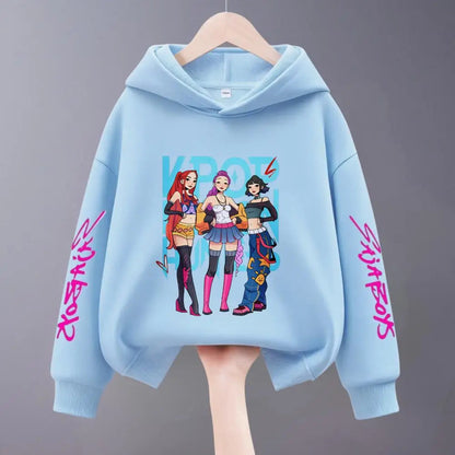Hoodies For Girls Clothing Spring New Children Hooded Tops Sweatshirts Fashion Popular Demon Hunters Print Long Sleeved Hoodie