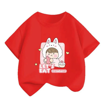 Girls' Short-sleeved T-shirts, Children's Clothing, Summer Girls' Fashionable and Trendy Middle and Large Children's Base Shirts