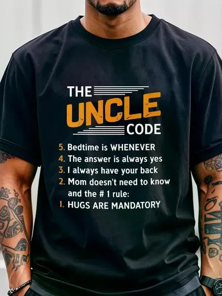 The Uncle Code Family Shirts Men Funny T Shirts, Uncle Birthday Gifts, Men's T Shirts, Going Out, Gym-Friendly, Running, Sports