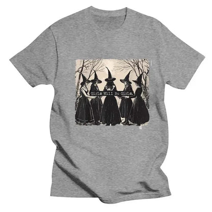 GIRLS WILL BE GIRLS Witch in the Forest Print Sport Crew Neck T-shirts Spring Summer Short Sleeve T-shirts Tops Loose Shirt