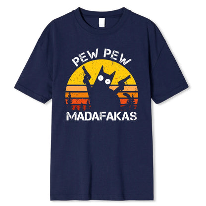 Pew Pew Madafakas Cat with Two Guns Printing Men T Shirts Summer Cotton T-Shirts Breathable Loose Clothes Hip Hop Street Tees WUNEED.store