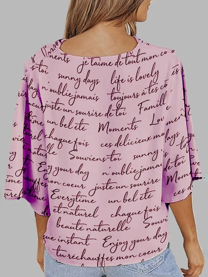 Fashion Women's Clothes Summer New Loose Short Sleeves Letter Print Shoulder Pad Heaps Collar T-Shirts Tops Casual Female