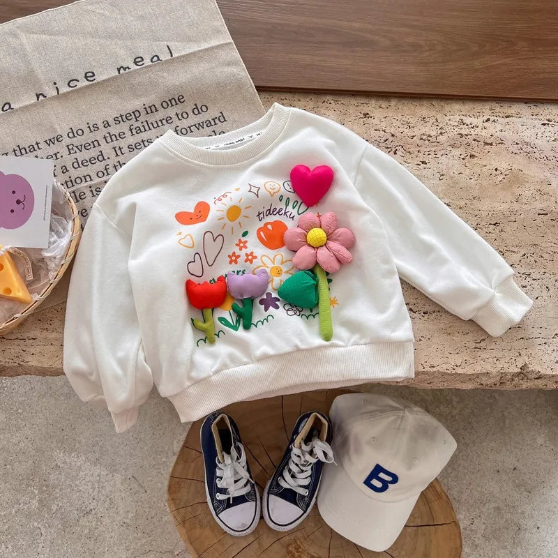 Girls' Hoodies Spring And Autumn Styles Children's Autumn Tops Casual And Versatile Three-dimensional Flowers