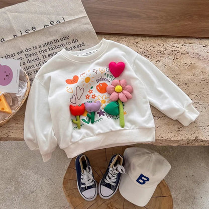 Girls' Hoodies Spring And Autumn Styles Children's Autumn Tops Casual And Versatile Three-dimensional Flowers