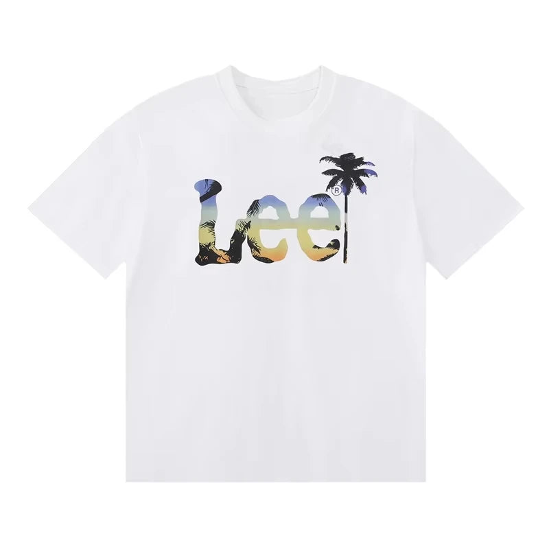 2025summer New Lee Star-like Classic Letter Print Female Student Couple Loose and Heavy Pure Cotton Short-sleeved T-shirts