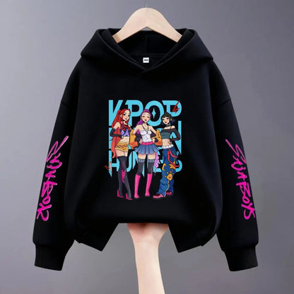 Hoodies For Girls Clothing Spring New Children Hooded Tops Sweatshirts Fashion Popular Demon Hunters Print Long Sleeved Hoodie