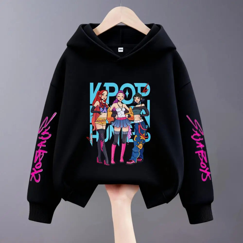 Hoodies For Girls Clothing Spring New Children Hooded Tops Sweatshirts Fashion Popular Demon Hunters Print Long Sleeved Hoodie