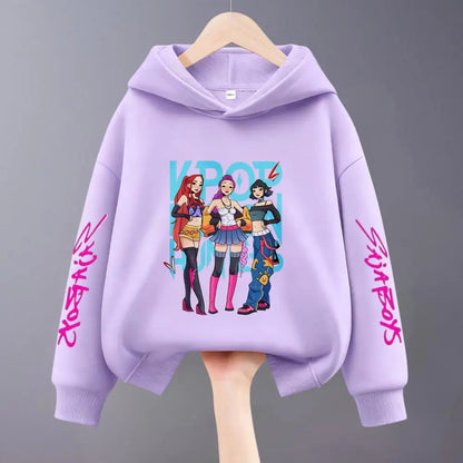 Hoodies For Girls Clothing Spring New Children Hooded Tops Sweatshirts Fashion Popular Demon Hunters Print Long Sleeved Hoodie