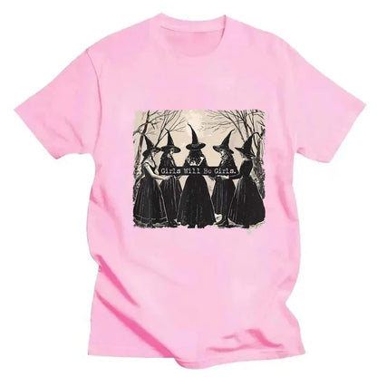 GIRLS WILL BE GIRLS Witch in the Forest Print Sport Crew Neck T-shirts Spring Summer Short Sleeve T-shirts Tops Loose Shirt