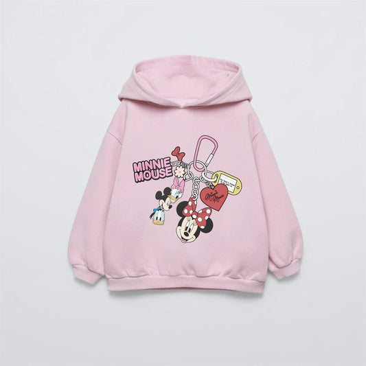 Pink Hoodies For Girls Spring Autumn Wear Long-sleeved Tops Cartoon Printed Sweatshirts Children New Design Lovely Hooded Tops