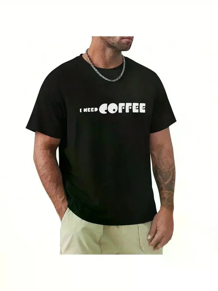 Mens 'I Need Coffee' T Shirt Short Sleeves T Shirt Casual T Shirts Novelty Shirt Graphic Tees, All-Season, Family T-shirt WUNEED.store