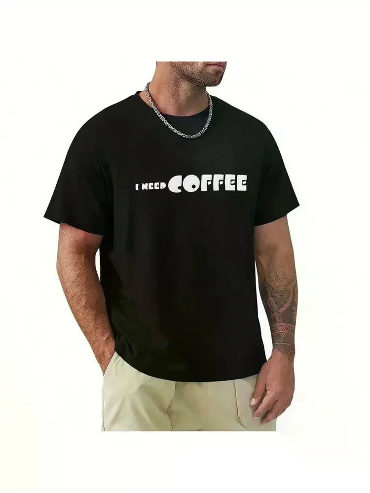 Mens 'I Need Coffee' T Shirt Short Sleeves T Shirt Casual T Shirts Novelty Shirt Graphic Tees, All-Season, Family T-shirt WUNEED.store
