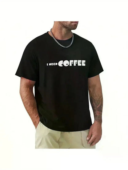 Mens 'I Need Coffee' T Shirt Short Sleeves T Shirt Casual T Shirts Novelty Shirt Graphic Tees, All-Season, Family T-shirt WUNEED.store