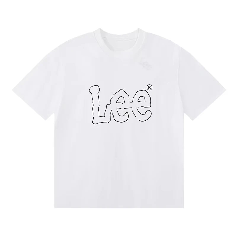 2025summer New Lee Star-like Classic Letter Print Female Student Couple Loose and Heavy Pure Cotton Short-sleeved T-shirts