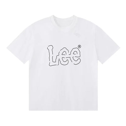 2025summer New Lee Star-like Classic Letter Print Female Student Couple Loose and Heavy Pure Cotton Short-sleeved T-shirts