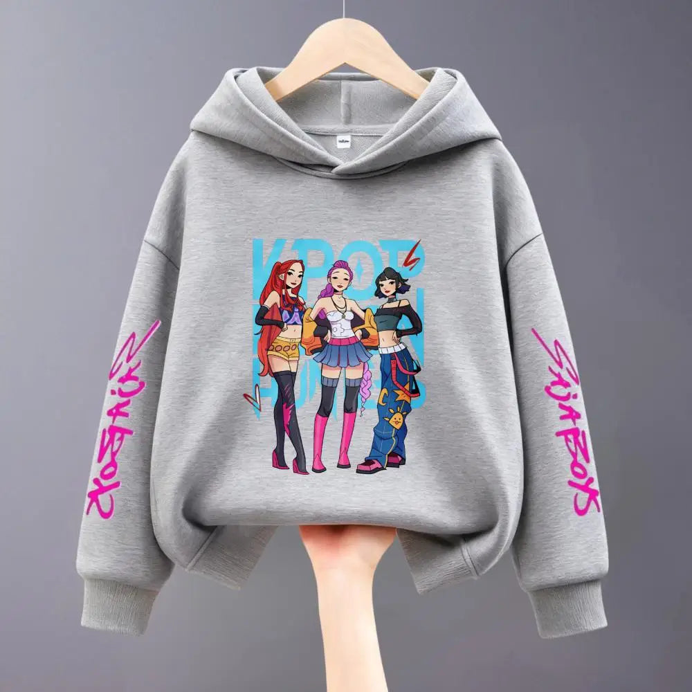 Hoodies For Girls Clothing Spring New Children Hooded Tops Sweatshirts Fashion Popular Demon Hunters Print Long Sleeved Hoodie