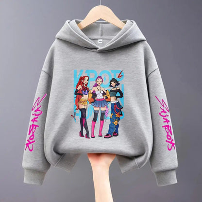 Hoodies For Girls Clothing Spring New Children Hooded Tops Sweatshirts Fashion Popular Demon Hunters Print Long Sleeved Hoodie