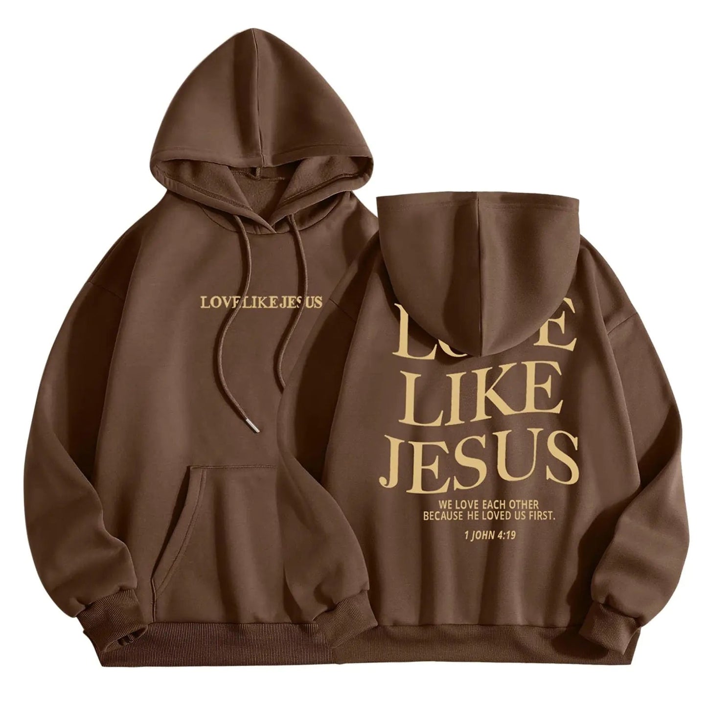 Love Like Jesus Hoodies for Men Women Christian Jesus Gift Long Sleeve Pollover Fashion Comfy Oversized Religious Sweatshirt Y2K HoodieBrownL