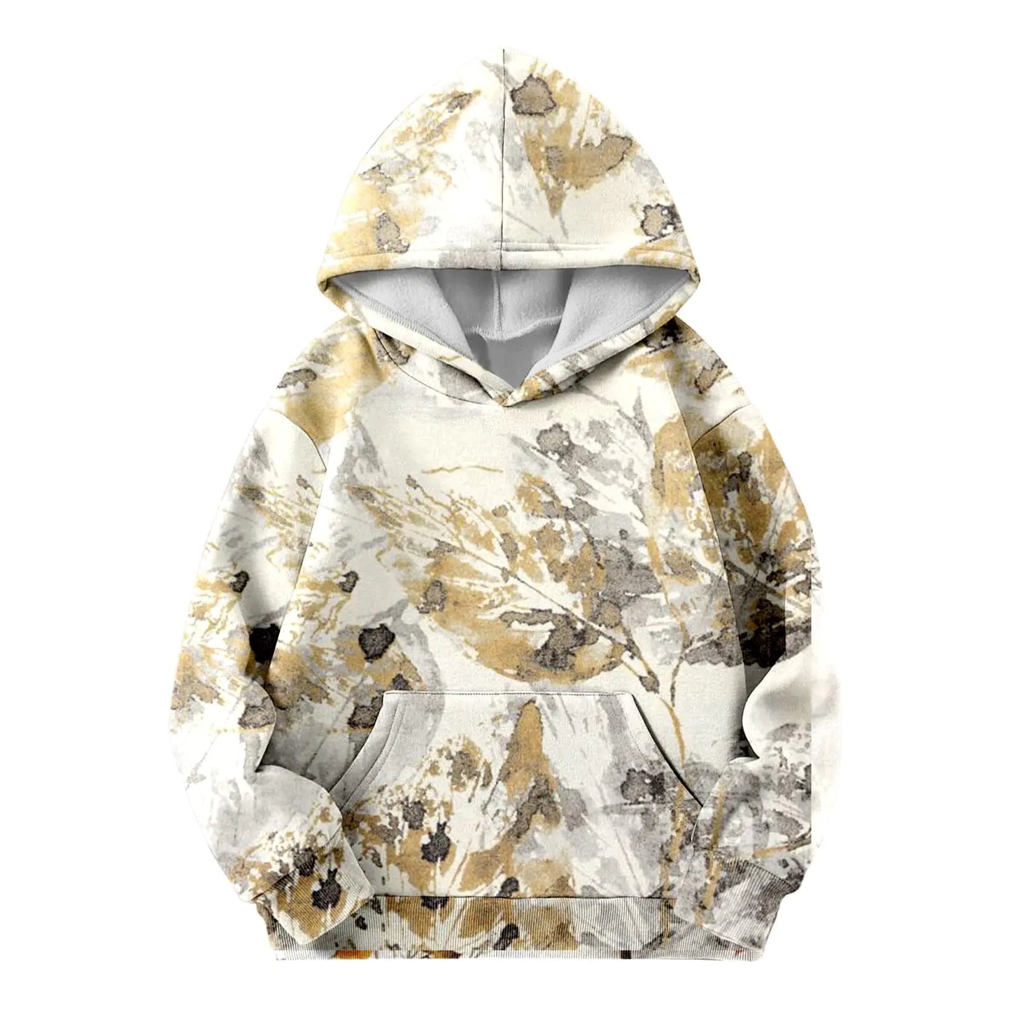 Camo Hoodies for Teen Girls Cute Sweatshirt Maple Leaf Print Oversized Fleece Sweatshirts Pullover Tops with Pocket