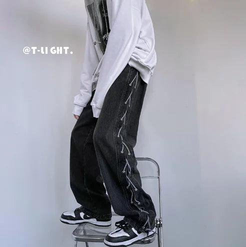 Niche Wide Leg American Jeans for Men in Hip Hop Style WUNEED.store